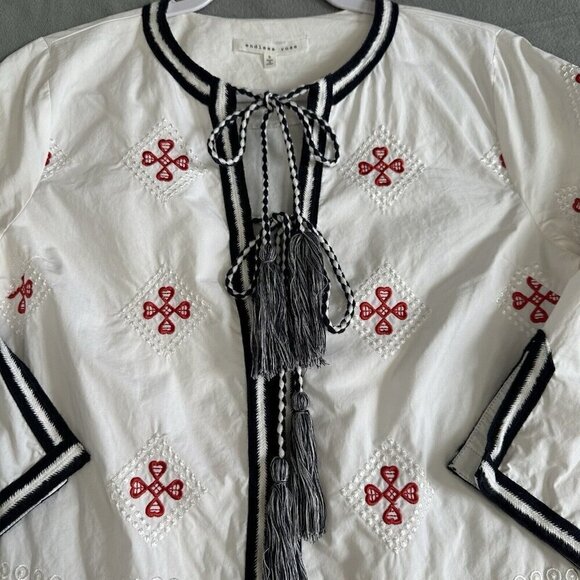 Endless Rose Shift Dress White Embroidered Size S Tassels Boho Beach Coastal - Picture 8 of 16